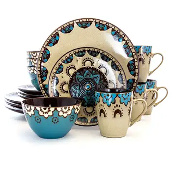 Комплект кръгли керамични съдове за готвене Elama Clay Hart от 16 теми кафяво-синьо