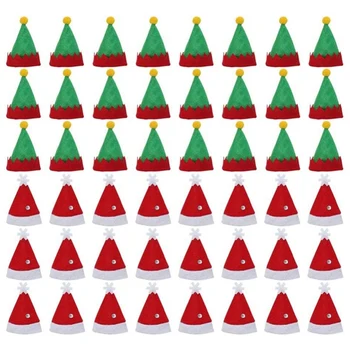 48шт Мини-Шапка на Дядо Коледа, Шекерче на клечка, на Кутията-topper, Коледни украси, Защитна капачка за бутилка Вино