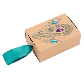 Дизайн на Кутията за бонбони от павлиньего Пера, Сватбени Аксесоари, Подарък Кутия от Изкуствена крафт-хартия с Кристали, Подарък кутия