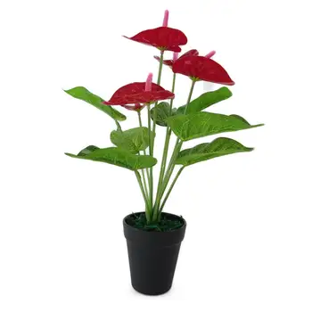 1 бр. изкуствени растения, Червен антуриум Изкуствени цветя Реалистично украса на помещенията