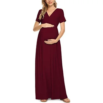 Лятното ново ежедневна рокля с къс ръкав за бременни жени, обикновена удобни рокли за бременни жени, приятни за кожата