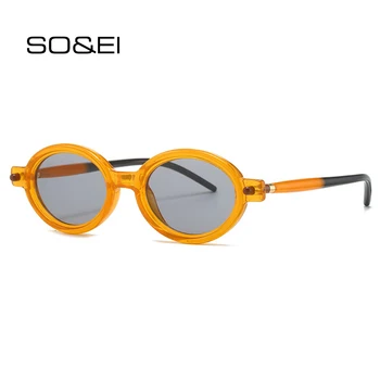 SO & EI Модни Овални Дамски Слънчеви Очила Нюанси UV400 Ретро два цвята Очила Тенденция Мъжки Слънчеви Очила С Нитове