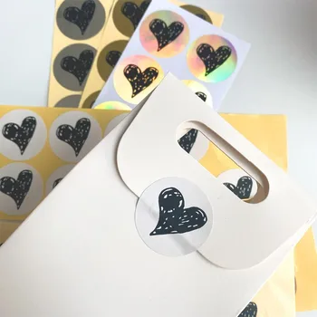 100шт Creative Black ръчно рисувани love heart packaging sealing sticker Индивидуална стикер за печене САМ Gifts sealing label