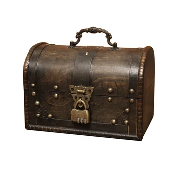 Луксозна Дървена Пират Кутия за Съхранение на бижута, Калъф-титуляр, Ретро Съкровище за Дървени организатор, Голям