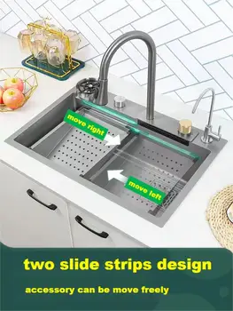 2023 най-новият сива кухненска мивка за зеленчуци от неръждаема стомана nano 304, домакински голяма мивка с мивка за чаши