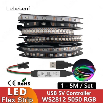 USB 5V Мини Led Сигнален Контролер с RGB 5050 WS2812B IC 1 м 2 М 3 М 4 М, 5 М 30 или 60 светодиода/M Пълноцветен Гъвкава Пиксел Светлинна лента