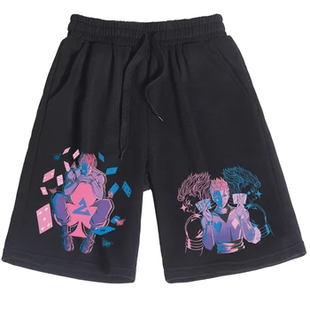 Шорти hisoka с принтом аниме, мъжки и дамски ежедневни свободни плажни памучни къси панталони