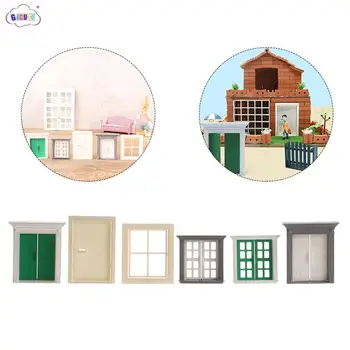 Мини-къща, вила, пластмасови врати и прозорци, моделиране на дома и миниатюрни украса, миниатюрни аксесоари за куклата къща 