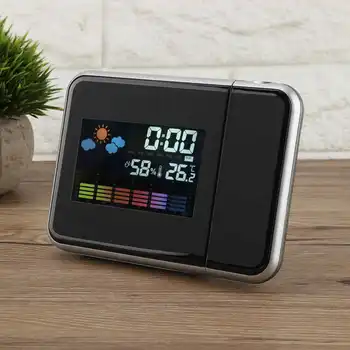 Интелигентен цифров настолен часовник с аларма, led Електронни настолни часовници, метеорологичната станция, Проектор време, Календар, Показване на температура и влажност на въздуха