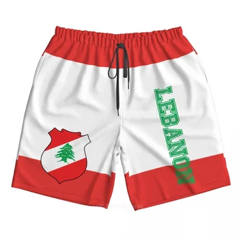 2023 Годишният Полиестер, Флаг на страната Ливан, мъжки плажни шорти с 3D принтом, летни панталони за джогинг с джобове