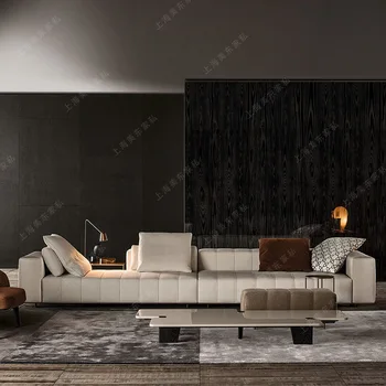 Пуховый диван в италианския минималистичном стил за дневна, малък блок с извит ъгъл, разтегателен от комбинирана плат, диван в стил кремовом