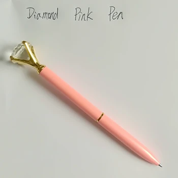 1 бр. метална химикалка писалка розов цвят, пръстен с диамант, кристален дръжка, женски сватбени на ученически пособия, офис, подарък химикалка химикалка