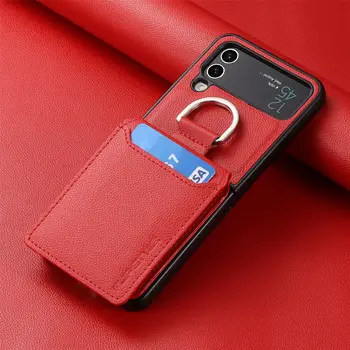 Функция чантата със защита от Прах, Кожена чанта-калъф за Samsung Galaxy Z Flip 4 5G Flip4 Flip3 Flip5 Flip 5 3 Zflip4, Джоб за карта, Калъф