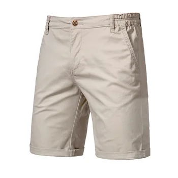 Летни памучни шорти, мъжки ежедневни директни плътно прилепнали къси панталони, однотонная спортен мъжки дрехи голям размер