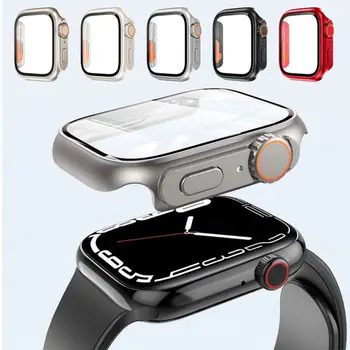 Актуализиран Калъф за Apple Watch Series 8 7 41 мм 45 мм и Защитно Фолио за екрана Твърд Калъф за вашия КОМПЮТЪР с закалено стъкло iWatch Series 4 5 6 Se 44 мм