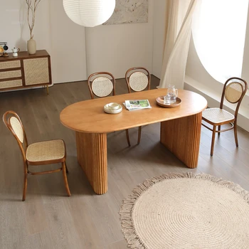 Маси от японски ратан, дизайнерски мебели в скандинавски стил, правоъгълна маса за хранене от масивно дърво, Прости модерни Домашни маси за престой в семейството