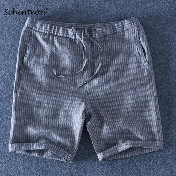 Schinteon, шарени шорти от 100% чист лен, мъжки летни плажни тънки ежедневни удобни шорти от еластична шнурком на съвсем малък