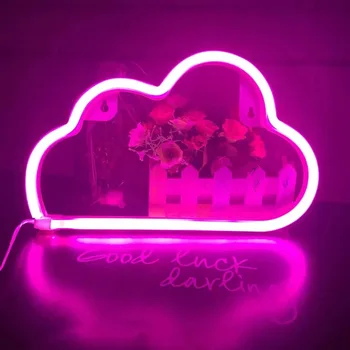 Коледна led неонова реклама cloud, творчески настолна лампа с USB или батерии, лампа за домашен интериор, нощна светлина за спални, всекидневна