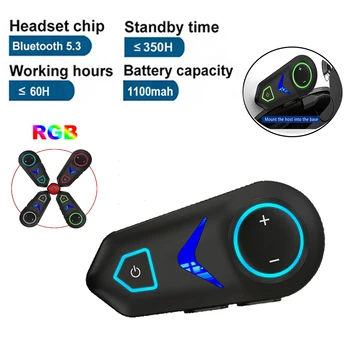 С RGB подсветка, Bluetooth 5.3 Слушалки за мотоциклетни каски, водоустойчиви слушалки с високи бас, безжични слушалки за разговори със свободни ръце, Мото слушалки