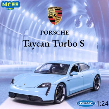 WELLY 1:24 Porsche Taycan Turbo S Кола от сплав, модел кола, Украса за кола, Колекция, Подарък играчка, модел за момче, Играчка B744