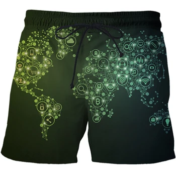 Летни Модни тънки плажни шорти Технологична карта на Разпространението на 3D Future Мъжки градинска облекло за хип-хоп панталони Свободни ежедневни спортни къси панталони