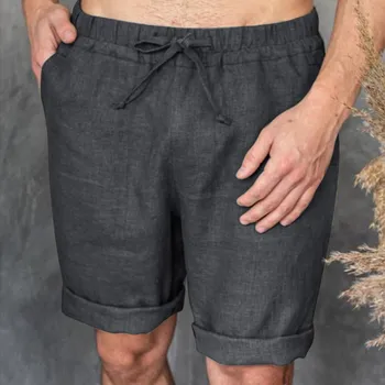 Мъжки летни памучни и ленени обикновена ежедневни панталони дантела с 6 свободни панталони Мъжки комбинация за момчета