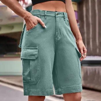 Дамски шорти, летни ежедневни панталони, дамски панталони със средна дължина, ежедневни панталони-карго за жени, всекидневни комплект женски панталони с криви форми