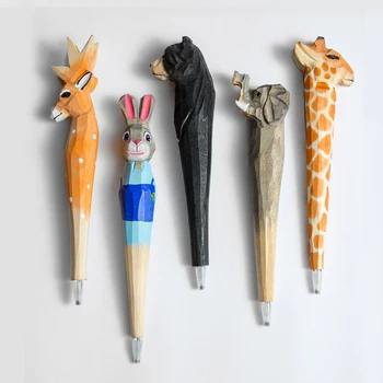 Дървена гел писалка на ръчен труд, слон, Жираф, Зайче, неутрални химикалки, сладки пособия за писане, подарък за деца, ученически пособия, Канцеларски материали
