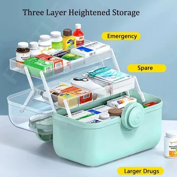 3 слой, Кутия-органайзер за семейна медицина с голям капацитет, Преносима аптечка за първа помощ, контейнер за съхранение на лекарства, кутия за семейна възстановяване след набиране