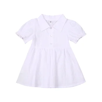 FOCUSNORM, лятното сладко ежедневното рокля за малки момичета, однотонное рокля трапецовидна форма с ръкави и накъдрен, отложной яка, Екипировки, от 1 до 6 години